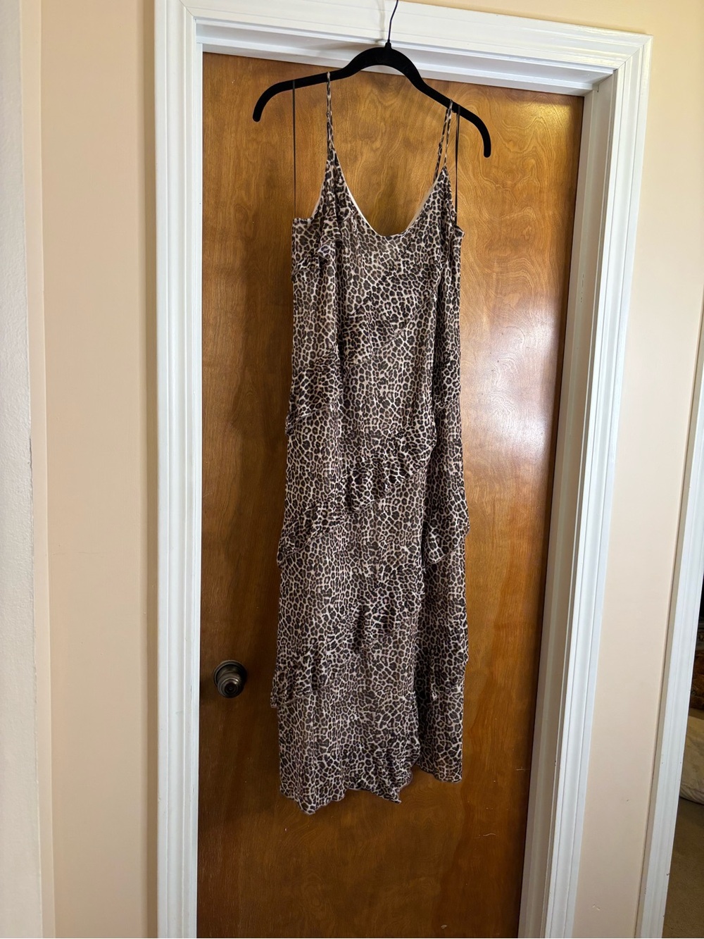 NWT Leopard-Print Midi Slip Dress in Brown